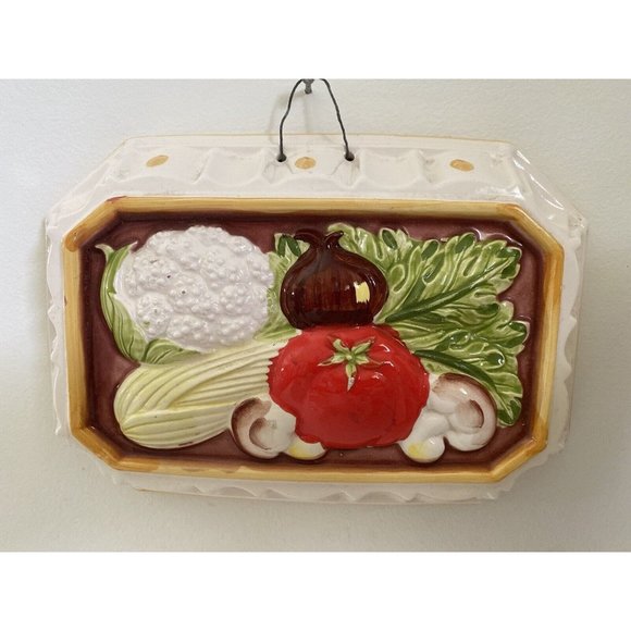 Vintage Mold Ceramic Decorative Wall Artwork Rectangle Vegetables Tomato Celery - Picture 2 of 16